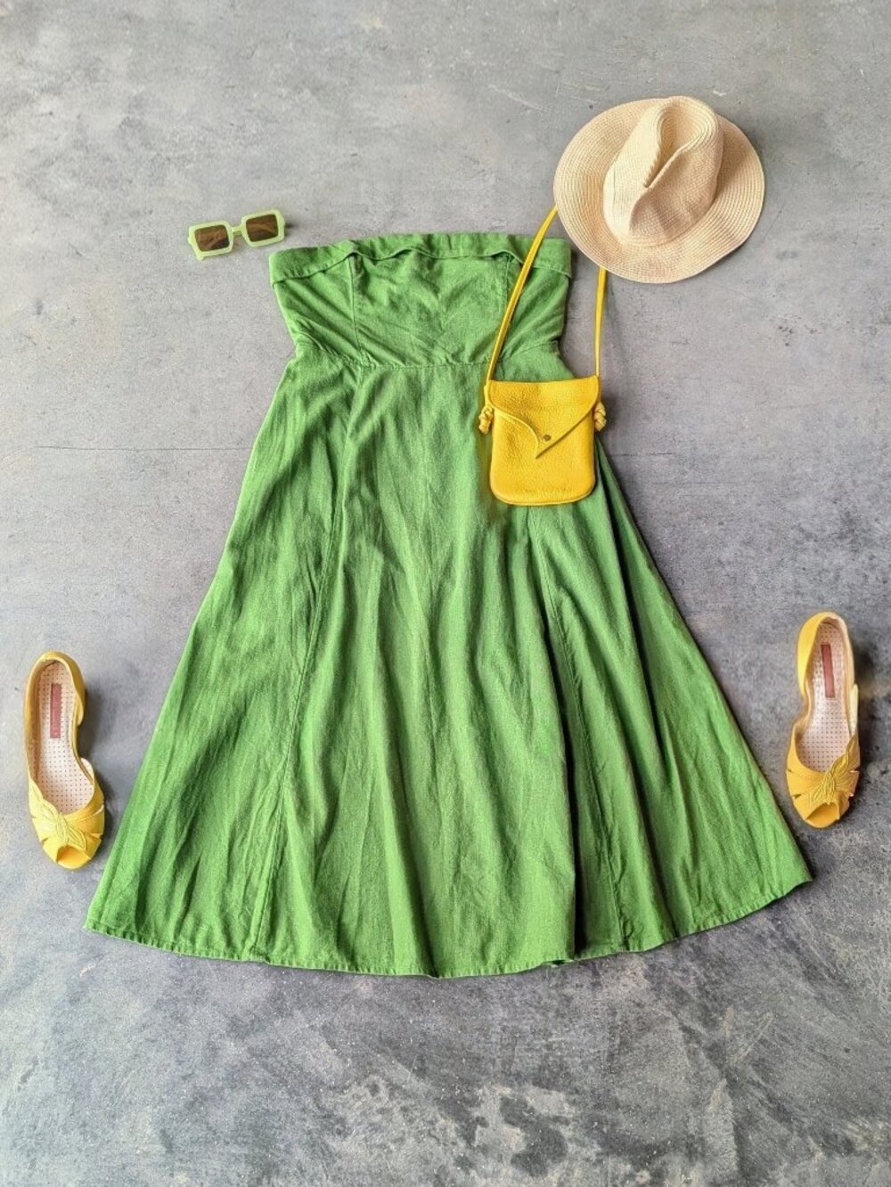 Abercrombie & Fitch Green Strapless Linen Blend Midi Dress medium